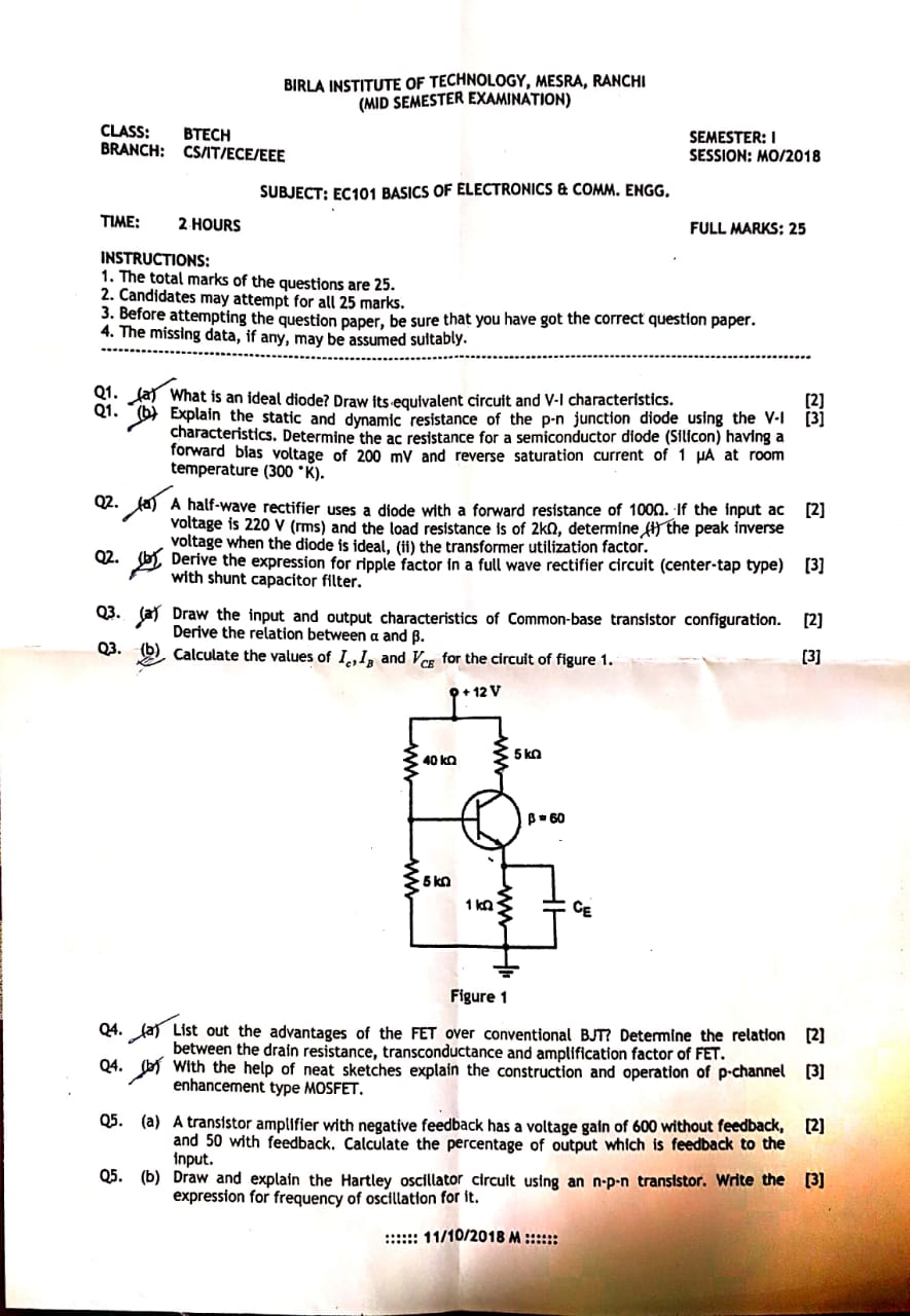 Basics of Electronics and Communication Engineering Mid-Semester Question Paper-BEC.jpeg